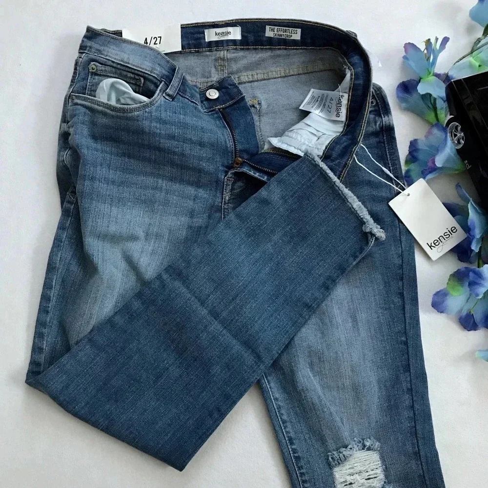 Kensie NWT Distressed Skinny Crop Jeans Women 4/27